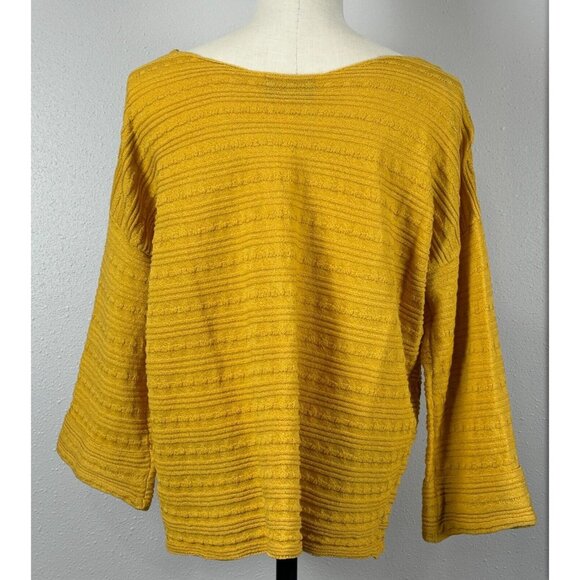 Kerisma Womens Textured Mustard Yellow Sweater 3/4 Sleeve Boat Neck Medium/Large - Picture 2 of 15